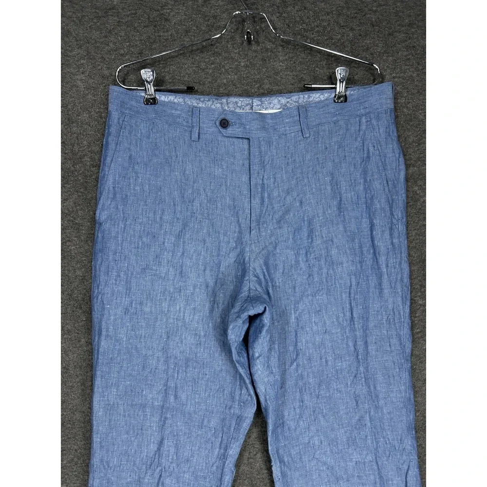 100% Linen Dress Pants Slacks Men 34x30 Blue Bar III Beach Wedding Preppy
